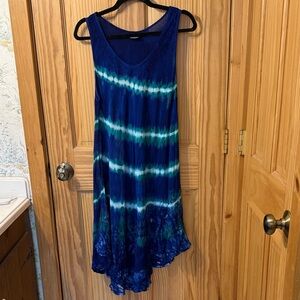 Blue and Green Tie-Dye Sleeveless Dress